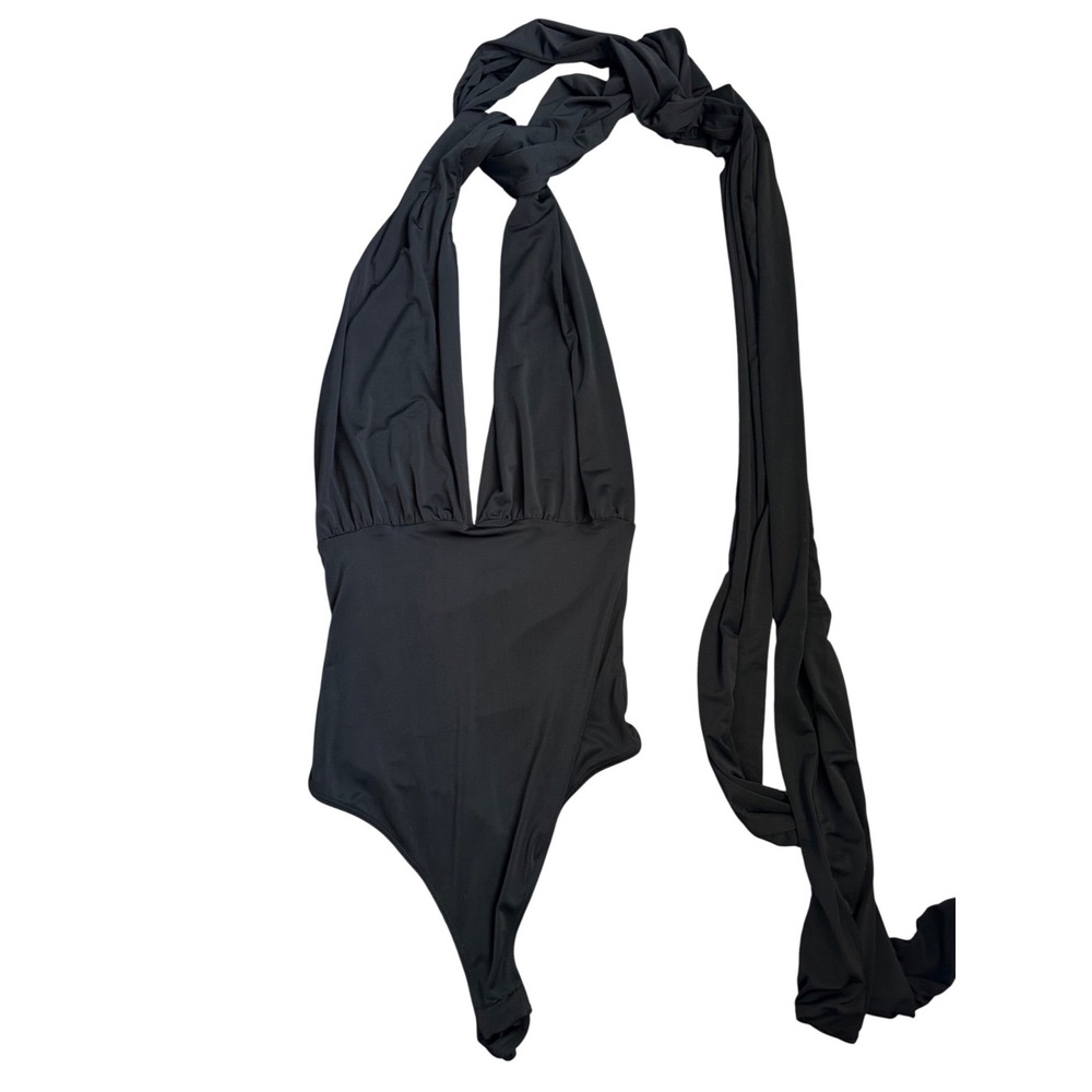 Fore Black Halter Multi-Way Wrap Bodysuit Plunging Neckline XS